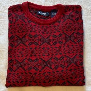 Chaps Men's Red and Black Patterned Crewneck Sweater
